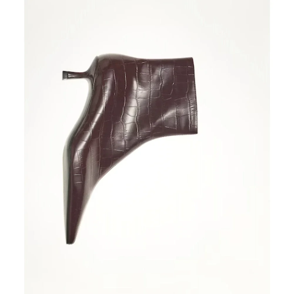 NEW MANGO MNG BURGUNDY COBI KITTEN HEEL CROC EFFECT ANKLE BOOTS BOOTIE 38 US 7.5